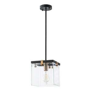 Chandelierias - Modern 1 - Light Clear Glass Square Lantern Pendant - Pendant - Black & Brass - 