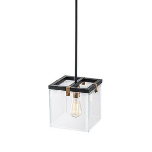 Chandelierias - Modern 1 - Light Clear Glass Square Lantern Pendant - Pendant - Black & Brass - 