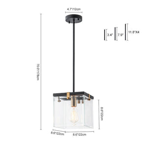 Chandelierias - Modern 1 - Light Clear Glass Square Lantern Pendant - Pendant - Black & Brass - 