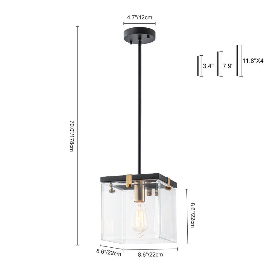 Chandelierias - Modern 1 - Light Clear Glass Square Lantern Pendant - Pendant - Black & Brass - 