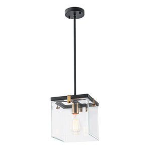 Chandelierias - Modern 1 - Light Clear Glass Square Lantern Pendant - Pendant - Black & Brass - 