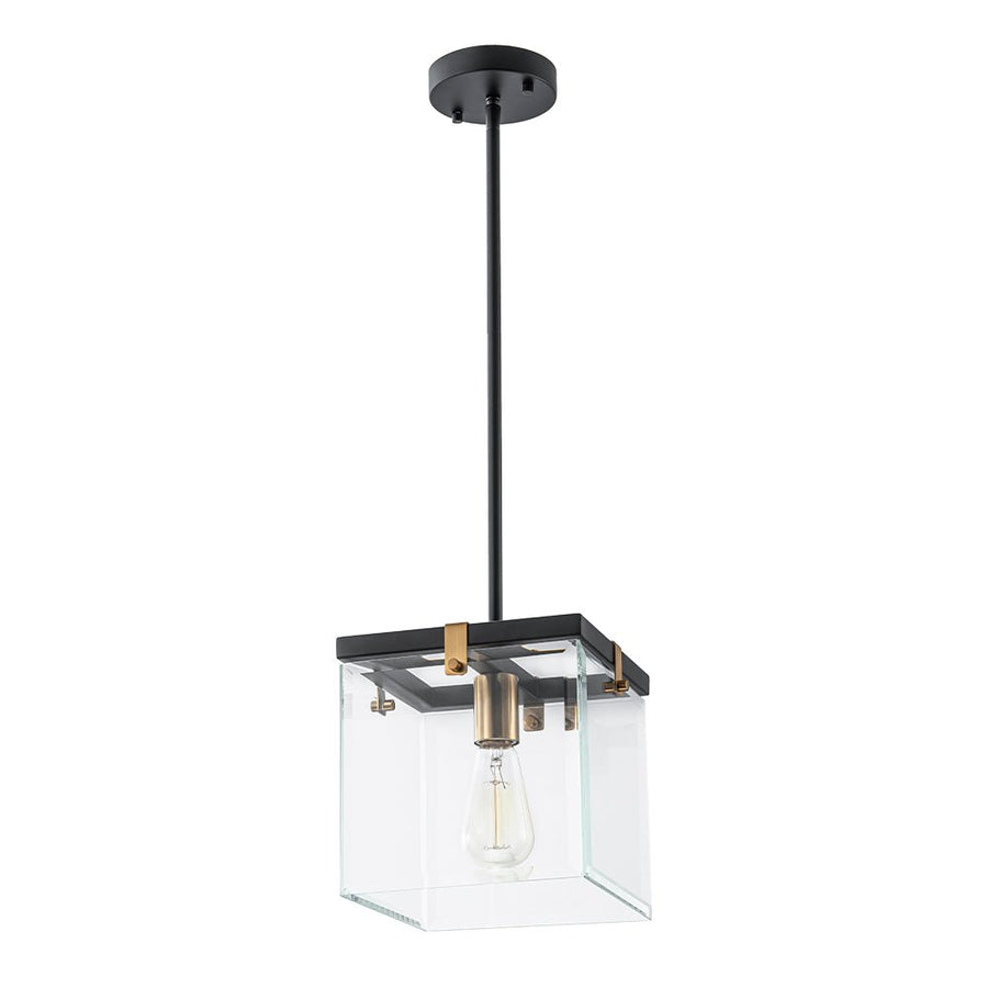 Chandelierias - Modern 1 - Light Clear Glass Square Lantern Pendant - Pendant - Black & Brass - 