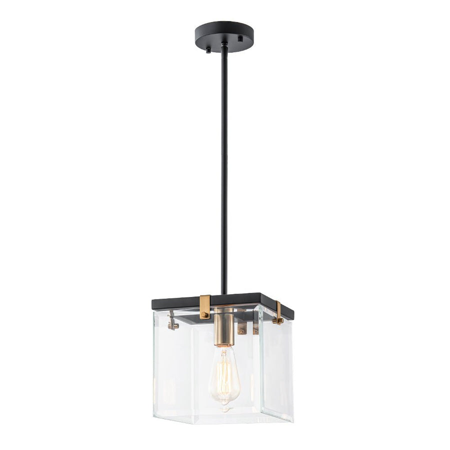 Chandelierias - Modern 1 - Light Clear Glass Square Lantern Pendant - Pendant - Black & Brass - 