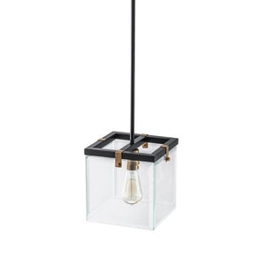 Chandelierias - Modern 1 - Light Clear Glass Square Lantern Pendant - Pendant - Black & Brass - 