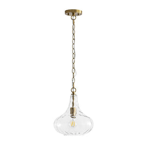 Chandelierias - Modern 1 - Light Clear Hammered Glass Mini Pendant - Pendant - Brass - 