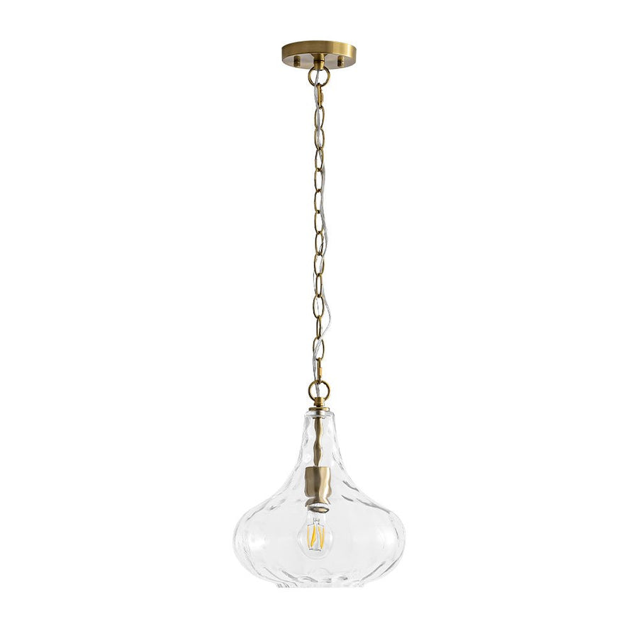 Chandelierias - Modern 1 - Light Clear Hammered Glass Mini Pendant - Pendant - Brass - 