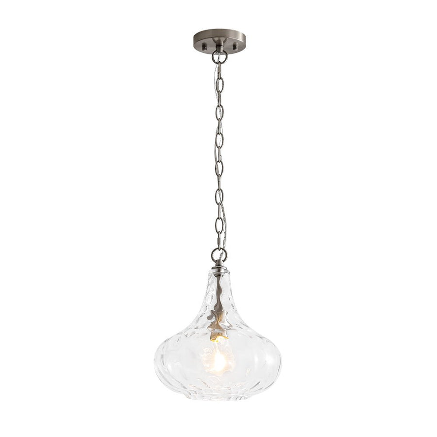 Chandelierias - Modern 1 - Light Clear Hammered Glass Mini Pendant - Pendant - Brass - 