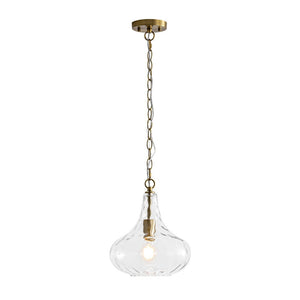 Chandelierias - Modern 1 - Light Clear Hammered Glass Mini Pendant - Pendant - Brass - 