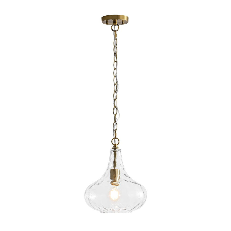 Chandelierias - Modern 1 - Light Clear Hammered Glass Mini Pendant - Pendant - Brass - 