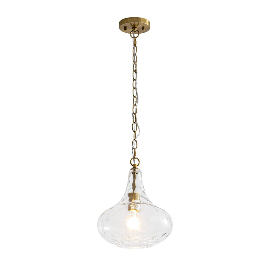 Chandelierias - Modern 1 - Light Clear Hammered Glass Mini Pendant - Pendant - Brass - 