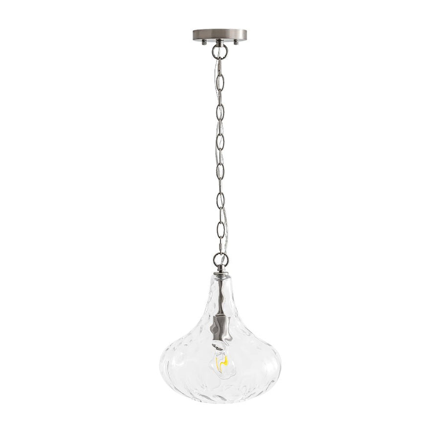 Chandelierias - Modern 1 - Light Clear Hammered Glass Mini Pendant - Pendant - Nickel - 