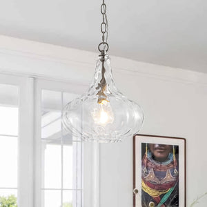 Chandelierias - Modern 1 - Light Clear Hammered Glass Mini Pendant - Pendant - Nickel - 