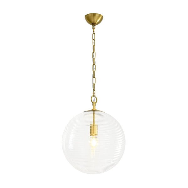Chandelierias - Modern 1 - Light Clear Ribbed Glass Globe Kitchen Pendant - Pendants - Brushed Brass - 