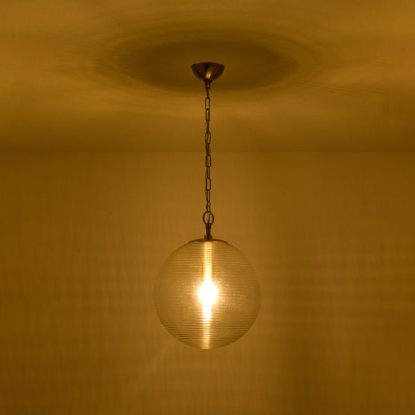 Chandelierias - Modern 1 - Light Clear Ribbed Glass Globe Kitchen Pendant - Pendants - Brushed Brass - 