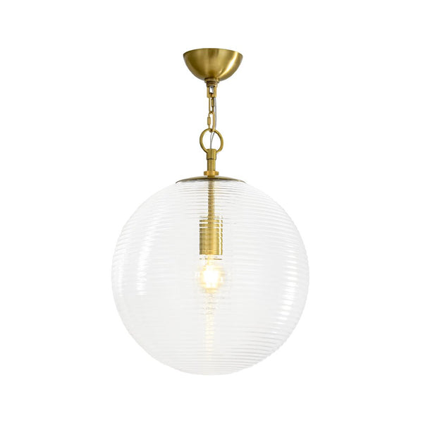 Chandelierias - Modern 1 - Light Clear Ribbed Glass Globe Kitchen Pendant - Pendants - Brushed Brass - 