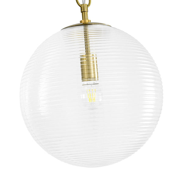 Chandelierias - Modern 1 - Light Clear Ribbed Glass Globe Kitchen Pendant - Pendants - Brushed Brass - 