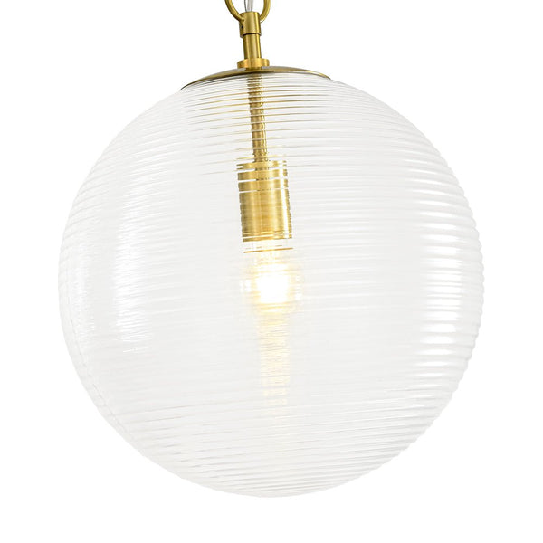 Chandelierias - Modern 1 - Light Clear Ribbed Glass Globe Kitchen Pendant - Pendants - Brushed Brass - 