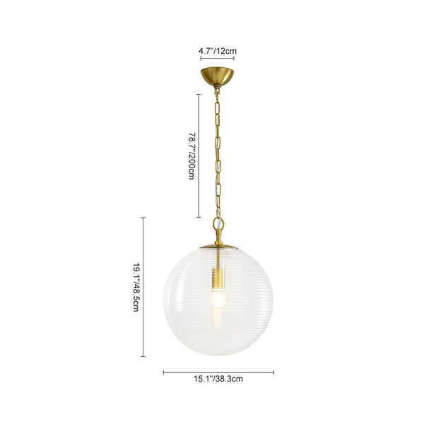Chandelierias - Modern 1 - Light Clear Ribbed Glass Globe Kitchen Pendant - Pendants - Brushed Brass - 