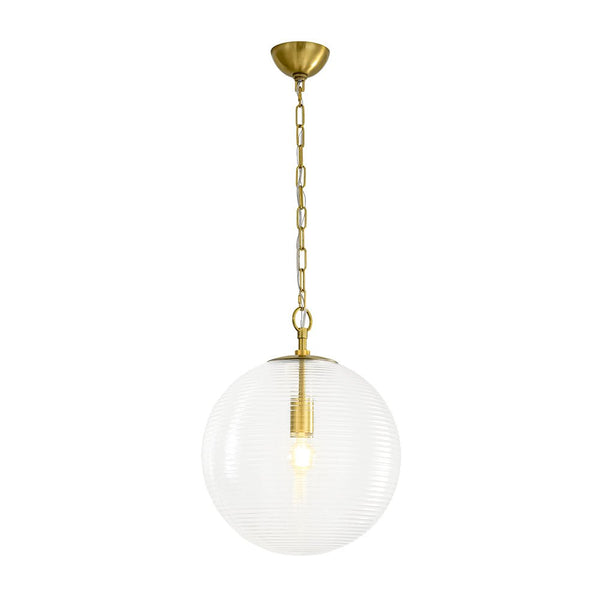 Chandelierias - Modern 1 - Light Clear Ribbed Glass Globe Kitchen Pendant - Pendants - Brushed Brass - 