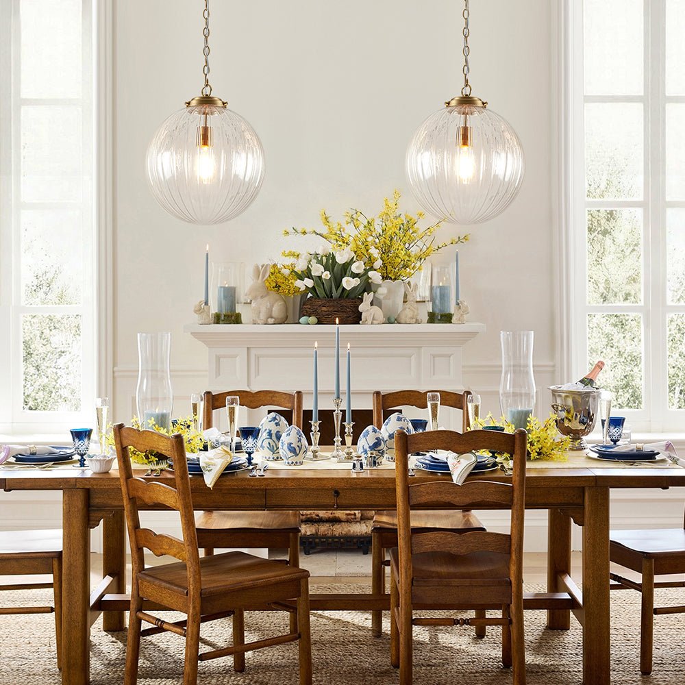 Chandelierias - Modern 1 - Light Dimmable Ribbed Glass Pendant - Pendant - Brass - 