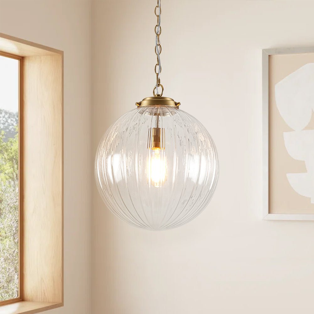 Chandelierias - Modern 1 - Light Dimmable Ribbed Glass Pendant - Pendant - Brass - 