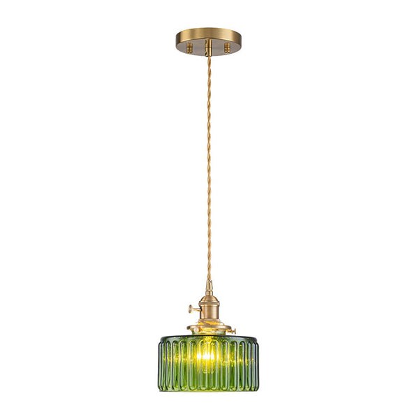 Chandelierias-Modern 1-Light Fluted Drum Glass Single Island Pendant-Pendants-Clear-