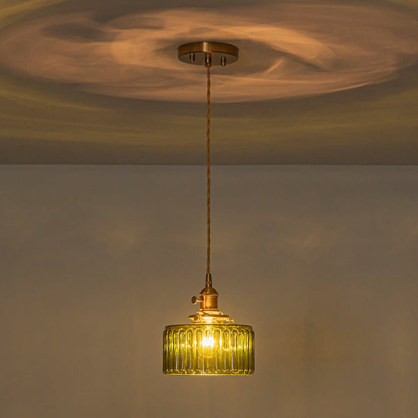 Chandelierias-Modern 1-Light Fluted Drum Glass Single Island Pendant-Pendants-Clear-