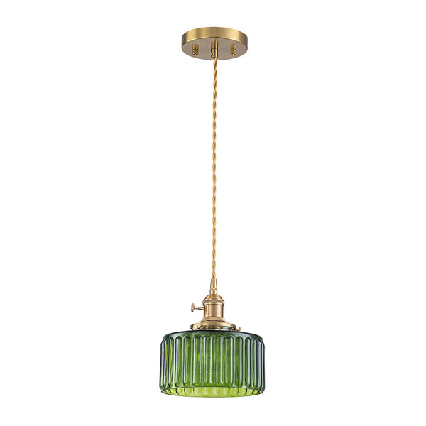 Chandelierias-Modern 1-Light Fluted Drum Glass Single Island Pendant-Pendants-Clear-