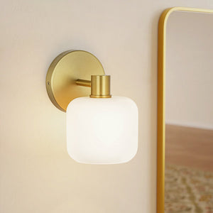 Chandelierias - Modern 1 - Light Frosted White Rounded Glass Wall Sconce - Wall Light - Brass - 