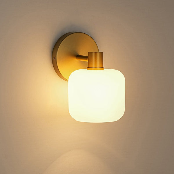 Chandelierias - Modern 1 - Light Frosted White Rounded Glass Wall Sconce - Wall Light - Brass - 