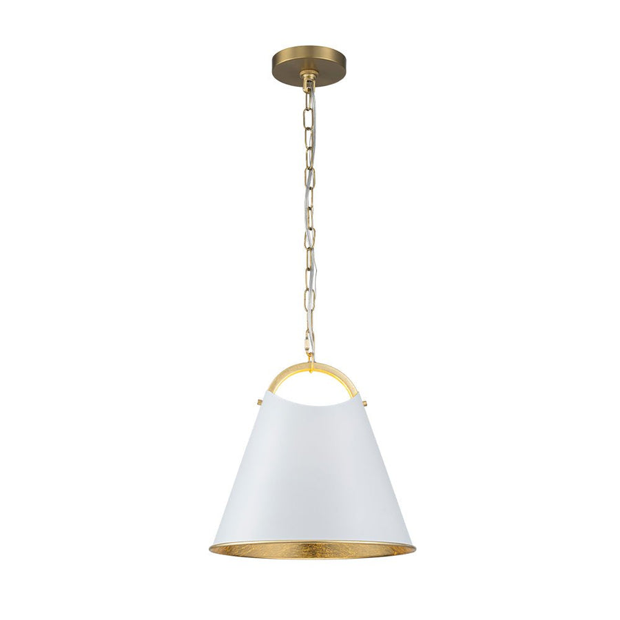 Chandelierias - Modern 1 - Light Gold Leaf Hanging Metal Barrel Pendant - Pendant - White - 