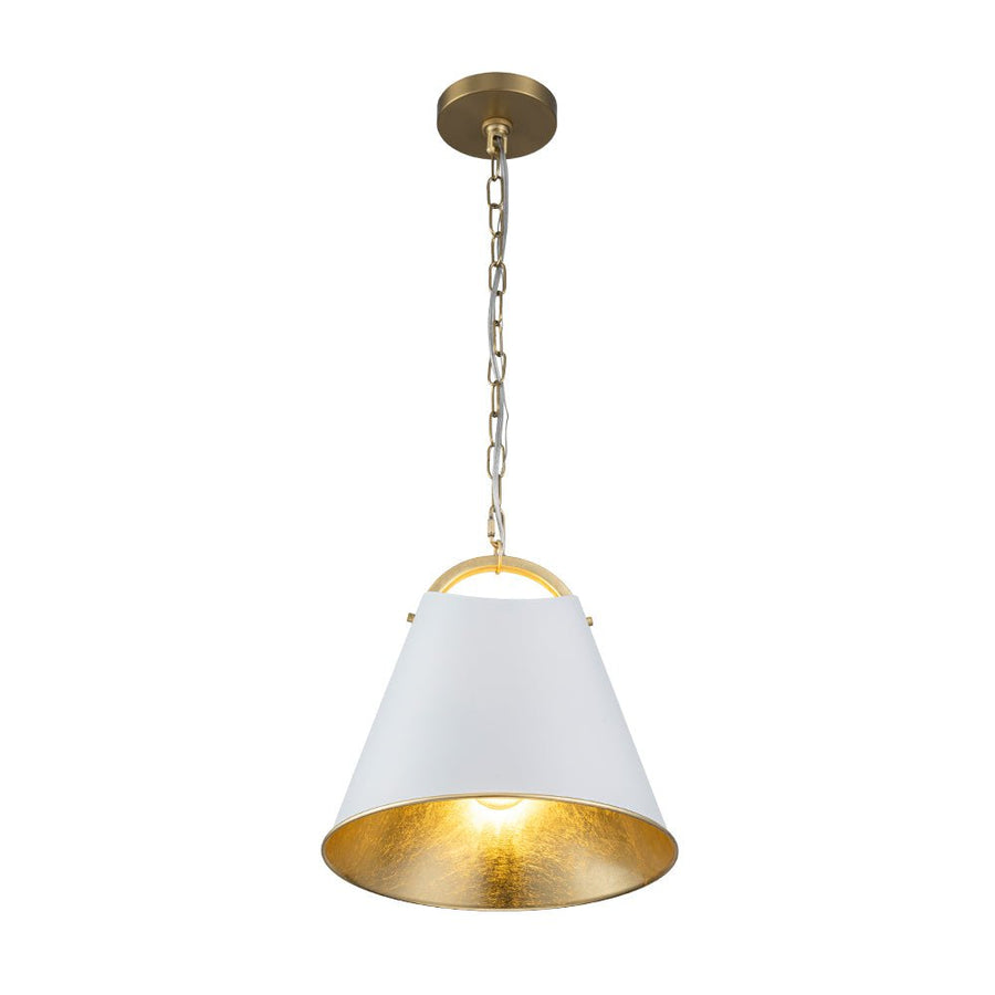 Chandelierias - Modern 1 - Light Gold Leaf Hanging Metal Barrel Pendant - Pendant - White - 