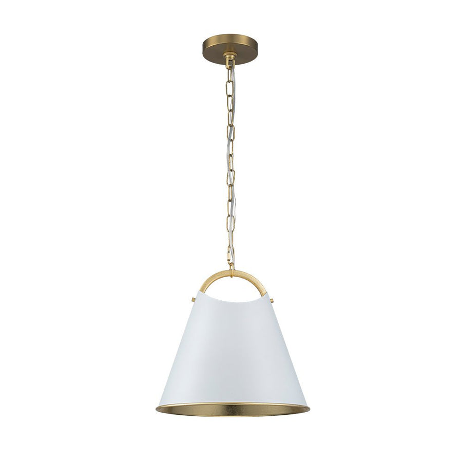 Chandelierias - Modern 1 - Light Gold Leaf Hanging Metal Barrel Pendant - Pendant - White - 