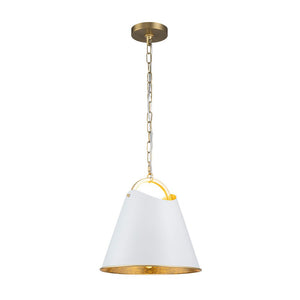 Chandelierias - Modern 1 - Light Gold Leaf Hanging Metal Barrel Pendant - Pendant - White - 