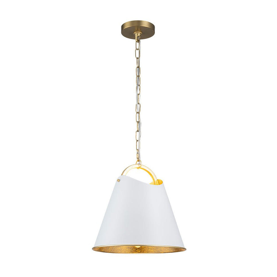 Chandelierias - Modern 1 - Light Gold Leaf Hanging Metal Barrel Pendant - Pendant - White - 