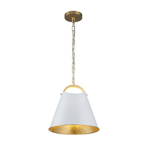 Chandelierias - Modern 1 - Light Gold Leaf Hanging Metal Barrel Pendant - Pendant - White - 