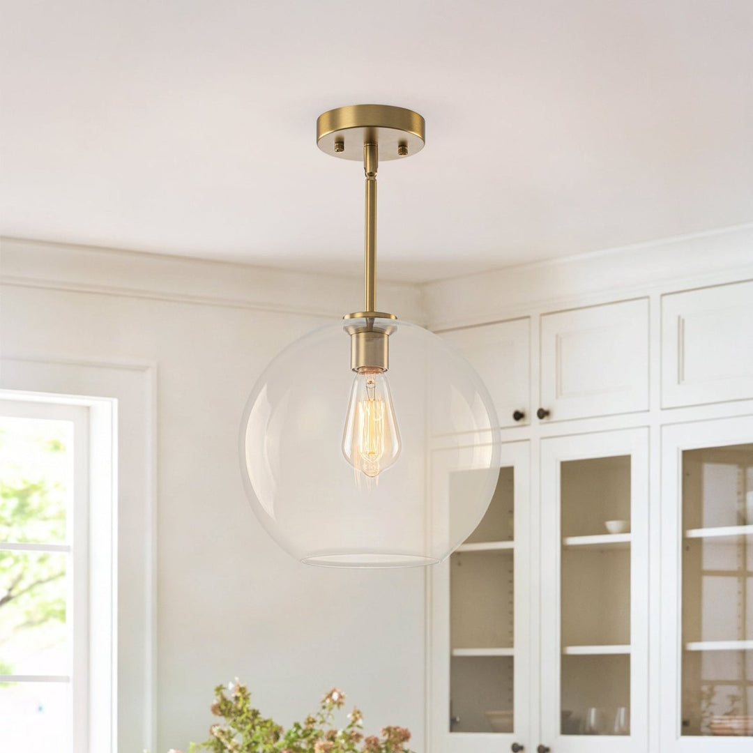 Chandelierias-Modern 1-Light Sculptural Glass Globe Pendant-Pendants-Brushed Brass-