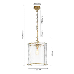 Chandelierias - Modern 1 - Light Water Glass Cylinder Single Pendant - Pendant - Gold - 