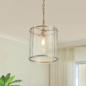 Chandelierias - Modern 1 - Light Water Glass Cylinder Single Pendant - Pendant - Gold - 