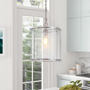 Chandelierias - Modern 1 - Light Water Glass Cylinder Single Pendant - Pendant - Nickel - 