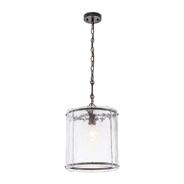 Chandelierias - Modern 1 - Light Water Rippled Glass Cylinder Single Pendant - Pendant - Black - 