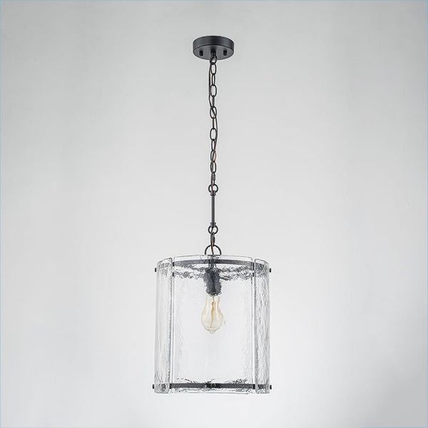 Chandelierias - Modern 1 - Light Water Rippled Glass Cylinder Single Pendant - Pendant - Black (Back - order) - 