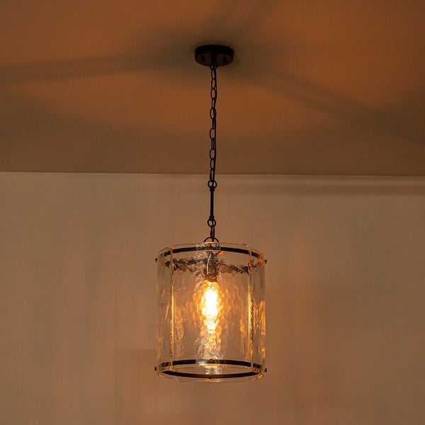 Chandelierias - Modern 1 - Light Water Rippled Glass Cylinder Single Pendant - Pendant - Black (Back - order) - 