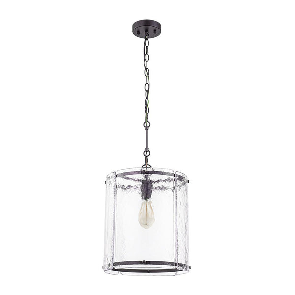 Chandelierias - Modern 1 - Light Water Rippled Glass Cylinder Single Pendant - Pendant - Black (Back - order) - 