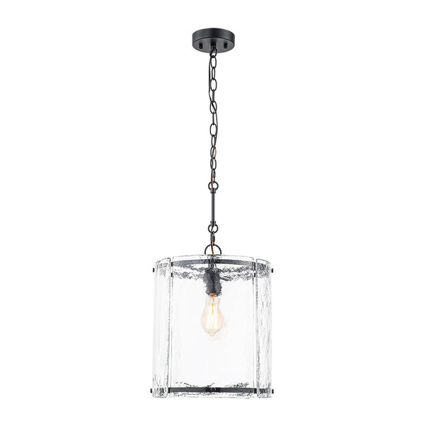 Chandelierias - Modern 1 - Light Water Rippled Glass Cylinder Single Pendant - Pendant - Black (Back - order) - 