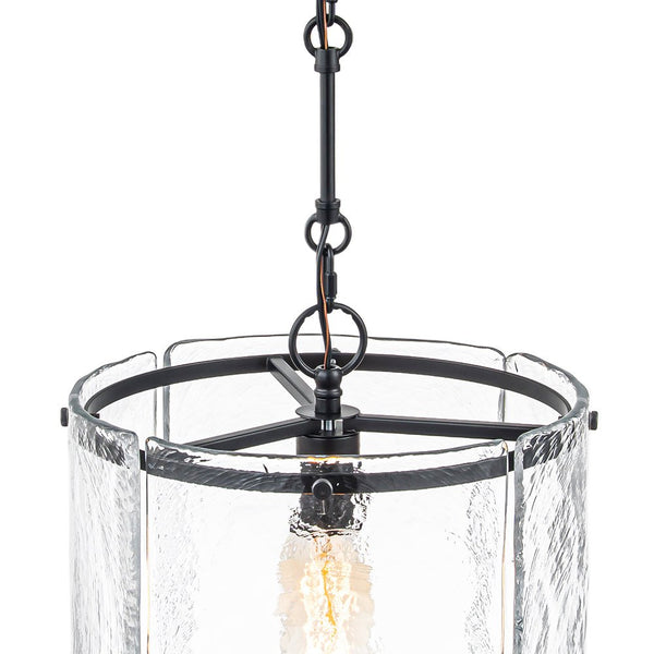 Chandelierias - Modern 1 - Light Water Rippled Glass Cylinder Single Pendant - Pendant - Black (Back - order) - 