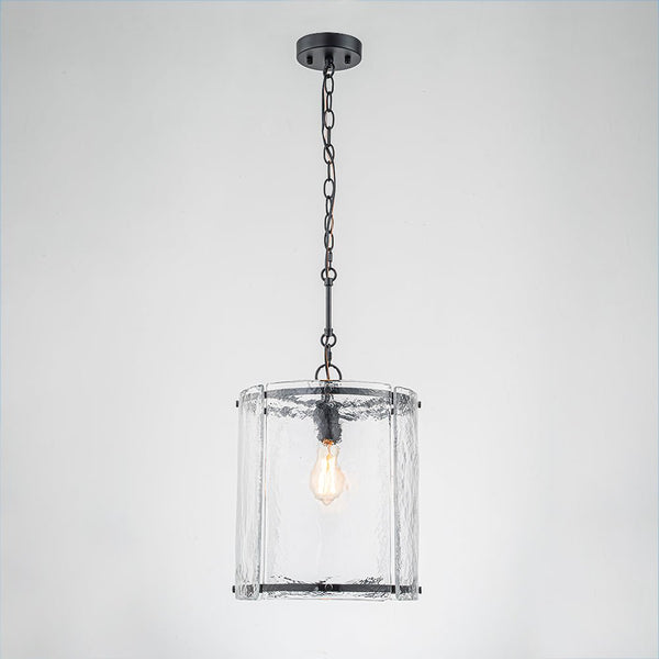 Chandelierias - Modern 1 - Light Water Rippled Glass Cylinder Single Pendant - Pendant - Nickel - 