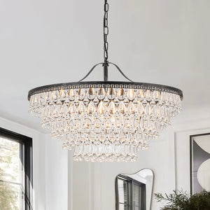 Chandelierias - Modern 11 - Light Waterfall Tiered Crystal Drops Chandelier - Chandeliers - Black - 