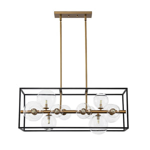 Chandelierias - Modern 12 - Light Clear Glass Rectangle Kitchen Island Chandelier - Chandeliers - Black & Gold - 