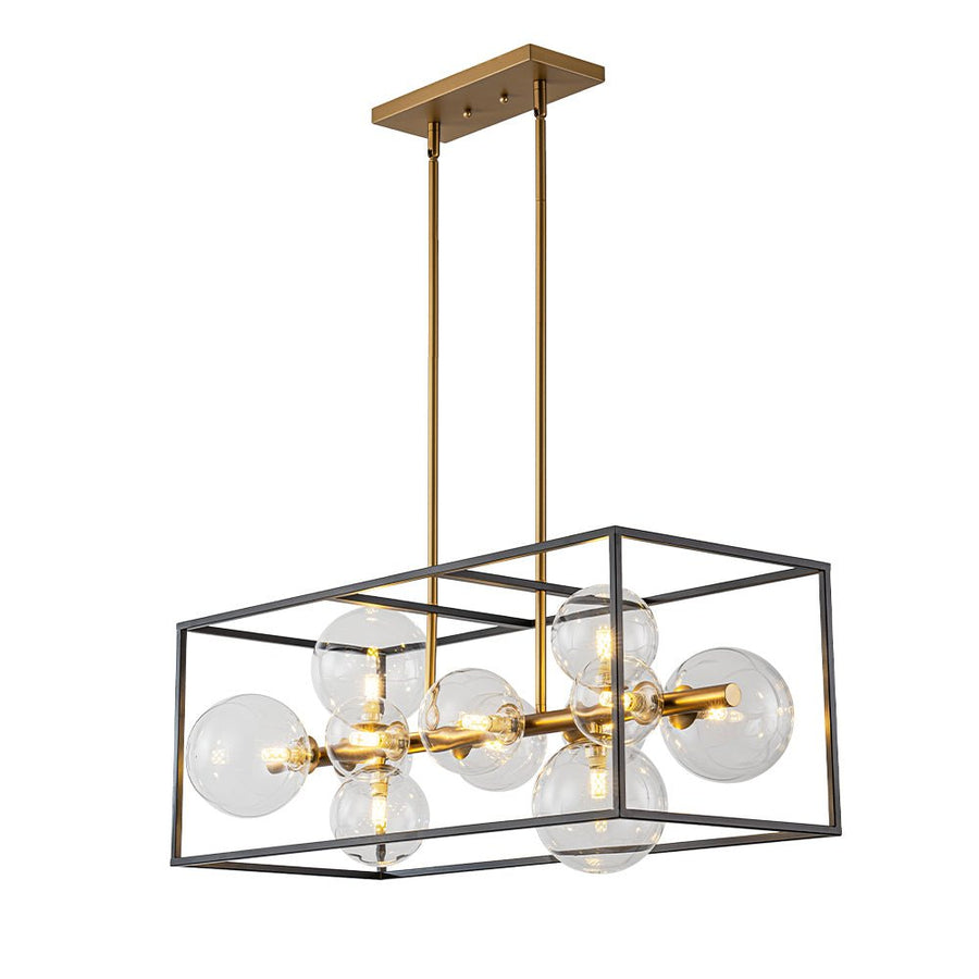 Chandelierias - Modern 12 - Light Clear Glass Rectangle Kitchen Island Chandelier - Chandeliers - Black & Gold - 